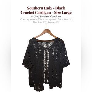 Southern Lady Black Crochet Cardigan L Open Front Boho Layering